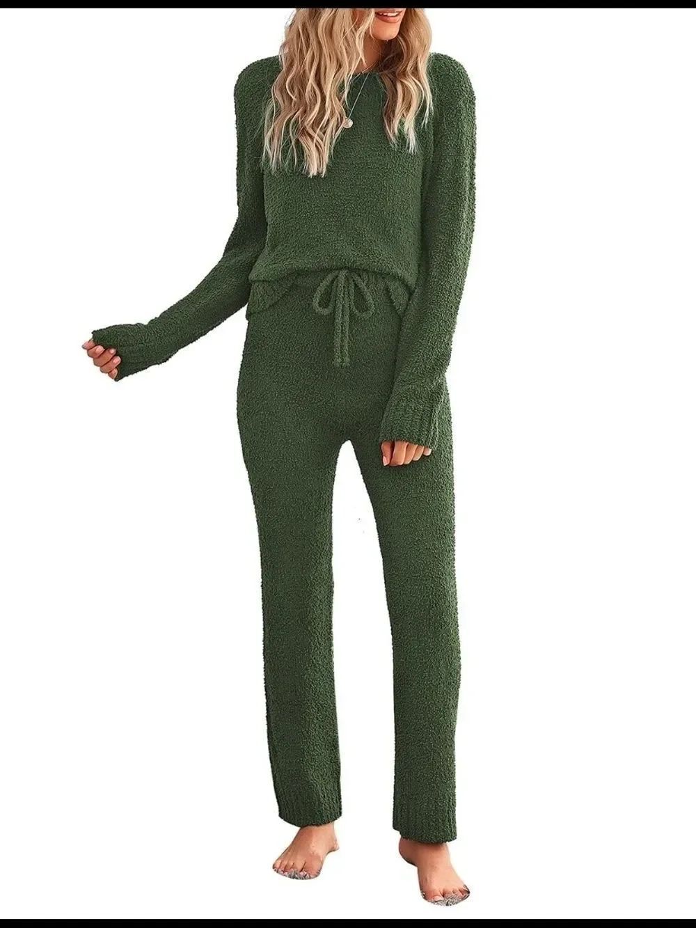 Luvamia Cozy Forest Green Knit Loungewear 2 Piece Set Size XS